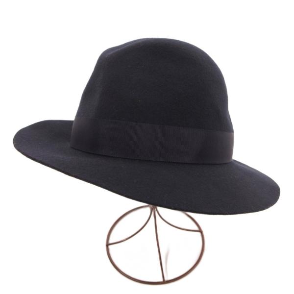パパス Papas 中折れハット 帽子 ソフト帽 メルトン リボン M 紺 ネイビー /JS ■GY...