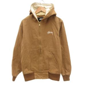 ステューシー STUSSY アクティブ ジャケット フード パーカー ジップアップ ダック生地 ロゴ 刺繍 L 茶 ブラウン /JS ■GY18 メンズ