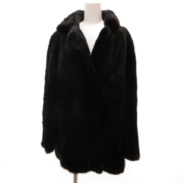 ノーブランド ファーコート ブラックミンク 毛皮 ミドル丈 黒 ブラック /JS ■GY18 レディ...