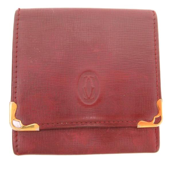 カルティエ Cartier 小銭入れ コインケース レザー マストライン ロゴ 赤 レッド ボルドー...