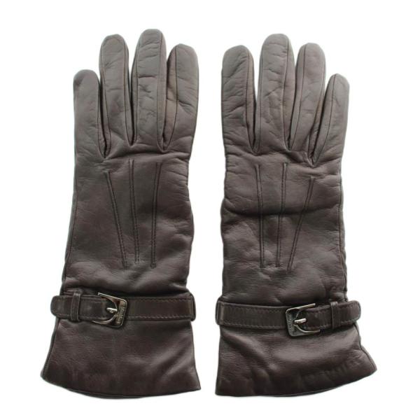 マックスマーラ MAX MARA 手袋 グローブ 5本指 レザー ロゴ 茶色 ブラウン /XZ ■G...