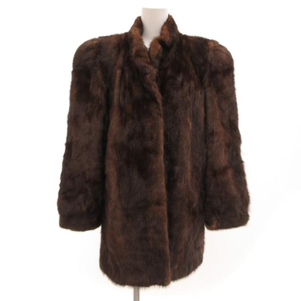 ノーブランド ミンクファーコート ジャケット 毛皮 ミドル丈 11 茶 ブラウン /JS ■GY18...