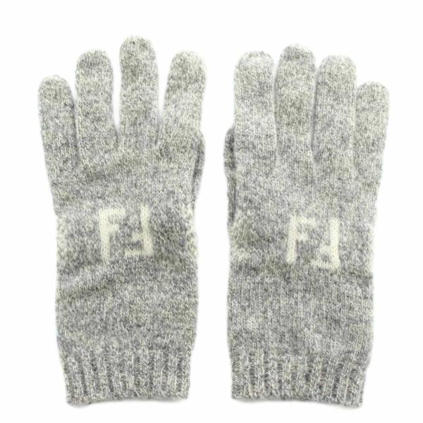 未使用品 フェンディ FENDI 手袋 グローブ ウール 5本指 ロゴ グレー /XZ ■GY18 ...