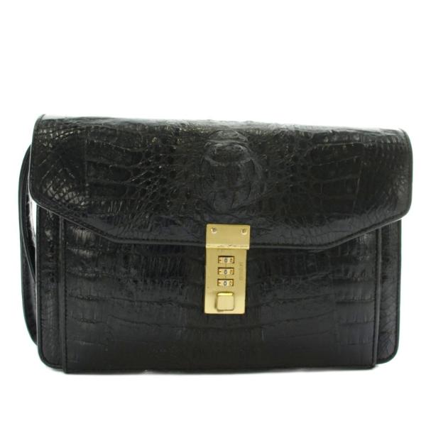 レオナール LEONARD セカンドバッグ クラッチバッグ クロコダイル レザー ダイヤルロック 黒...