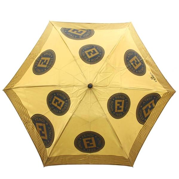 フェンディ FENDI 雨傘 アンブレラ 折りたたみ傘 ロゴ 総柄 ゴールド色 黒 ブラック /XZ...