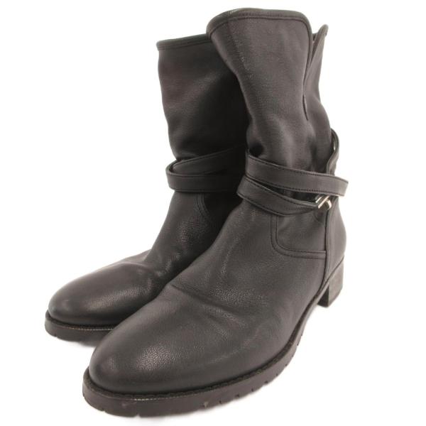 ダイアナ DIANA ベルテッドブーツ レザー シボ革 アーモンドトゥ 24cm 黒 ブラック /J...