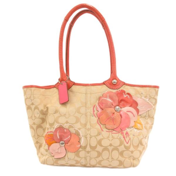 コーチ COACH F16276 シグネチャー トートバッグ キャンバス 花モチーフ ベージュ ピン...