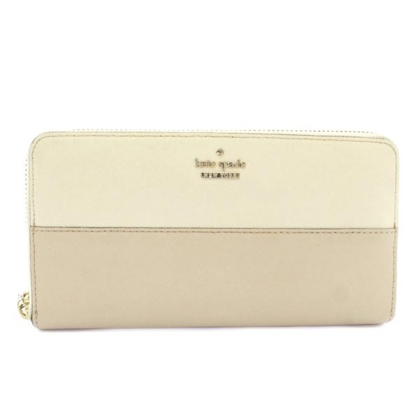 ケイトスペード KATE SPADE 長財布 レザー ラウンドファスナー ロゴ ゴールド金具 白 ホ...