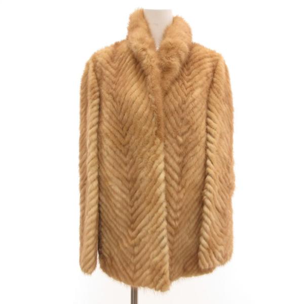 ノーブランド ファーコート ミンク 毛皮 シェプロンカット 茶 ブラウン /JS ■GY18 レディ...