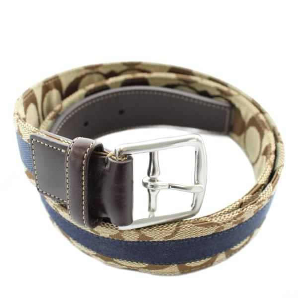 コーチ COACH ベルト ハトメ キャンバス レザー シグネチャー ロゴ 36/90 ベージュ 紺...