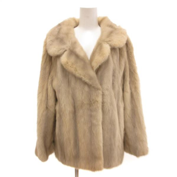 ノーブランド ミンクファーコート 毛皮 ミドル丈 白 ホワイト ベージュ /JS ■GY18 レディ...