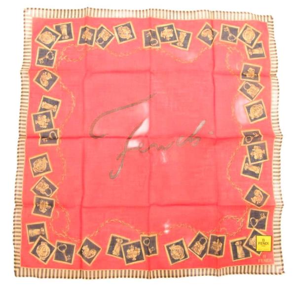 フェンディ FENDI ハンカチ 総柄 コットン ロゴ 赤 レッド /JS ■GY11 レディース