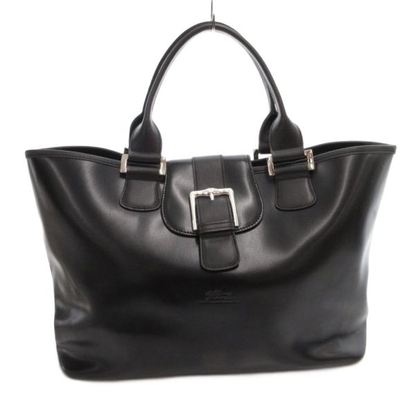 ロンシャン LONGCHAMP ハンドバッグ 手提げ レザー 革 型押しロゴ 黒 ブラック /FF ...