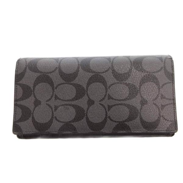 コーチ COACH 二つ折り財布 ウォレット 小銭入れあり PVC レザー シグネチャー 黒 ブラッ...