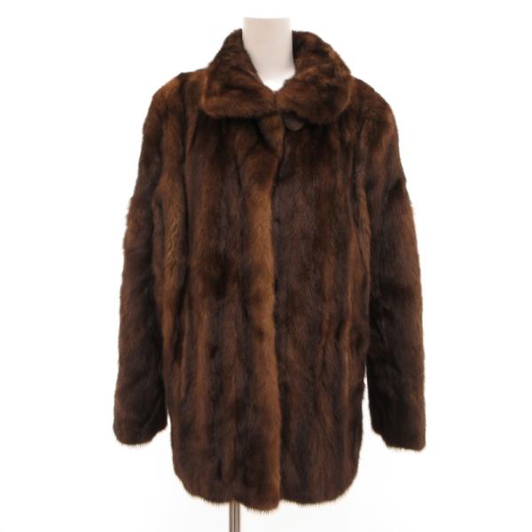 ノーブランド コート ミンクファー 毛皮 茶 ブラウン 襟付き 長袖 /JS ■GY18