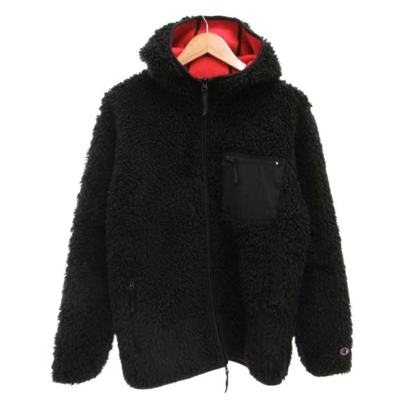 チャンピオン CHAMPION ジップアップパーカー ボアフリース ロゴ刺繍 M 黒 ブラック /J...