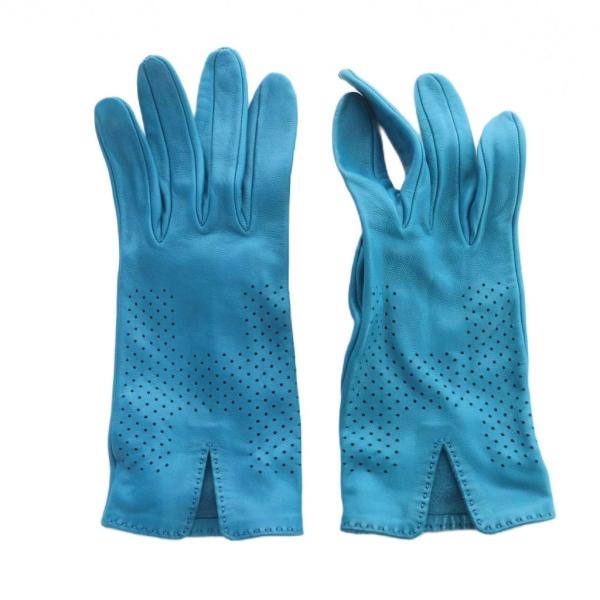 エルメス HERMES 手袋 レザー グローブ ロゴ パンチング 青 ブルー ■GY18 /MQ ■...