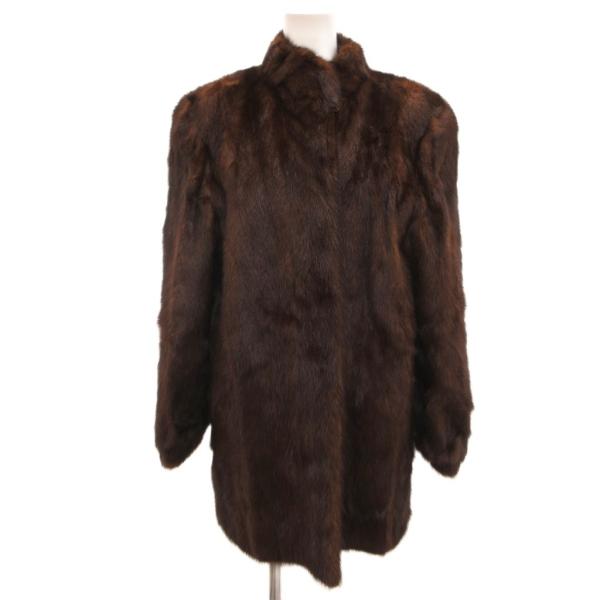 ノーブランド ファーコート ミンク 毛皮 13号 大きいサイズ 茶 ブラウン /JS ■GY18 レ...