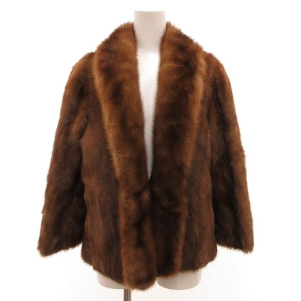ノーブランド ファーコート ミンク 毛皮 ハーフ丈 茶 ブラウン /JS ■GY18 レディース