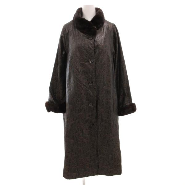 マルヴォワジー Malvoisie レザーコート ミンクファー 毛皮 植物模様 総柄 黒 ブラック ...