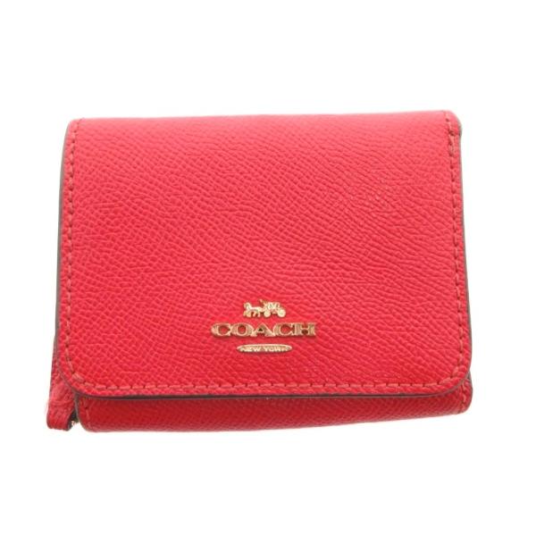 コーチ COACH 三つ折り財布 ウォレット 小銭入れあり ロゴ レザー 赤 レッド /FF ■GY...