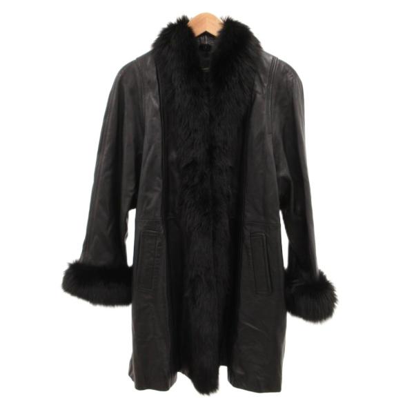 ラマンドラ LAMANDORA コート ショールカラー フォックスファー 毛皮 羊革 レザー F 黒...