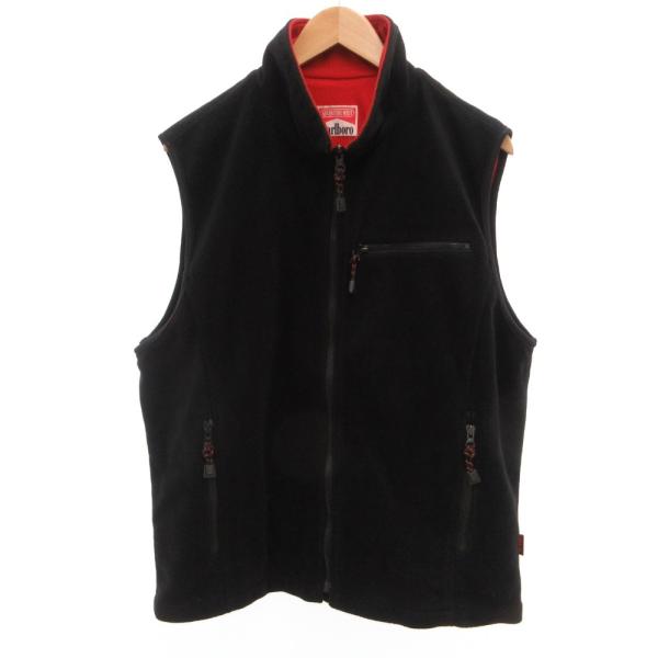 マルボロ Marboro フリース ベスト ジャケット ジップアップ ロゴ F 黒 ブラック /JS...