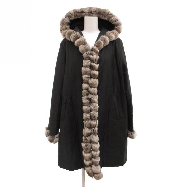 ノーブランド ファーコート チンチラ 毛皮 黒 ブラック グレー /JS ■GY18 レディース