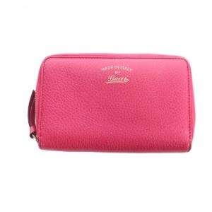 グッチ GUCCI 二つ折り財布 ウォレット ラウンドファスナー レザー 型押しロゴ ピンク ■GY18 /MQ ■OH レディース
