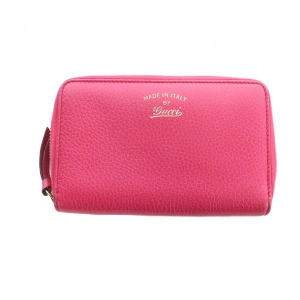 グッチ GUCCI 二つ折り財布 ウォレット ラウンドファスナー レザー 型押しロゴ ピンク ■GY...