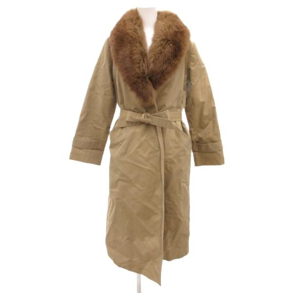 ノーブランド ファーコート リアルファー ロング丈 9 カーキ /JS ■GY18