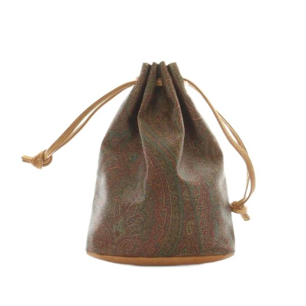 エトロ ETRO 巾着バック ドローストリングポーチ 茶色 ブラウン ピンク 緑 ペイズリー柄 総柄...