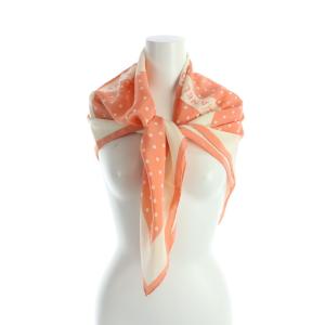 シャネル CHANEL 大判スカーフ ショール ロゴ ドット柄 総柄 絹 シルク オレンジ ■GY13 /MQ レディース