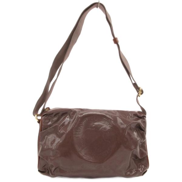 ハンティングワールド HUNTING WORLD ショルダーバッグ PVC 型押しロゴ 茶 ブラウン...