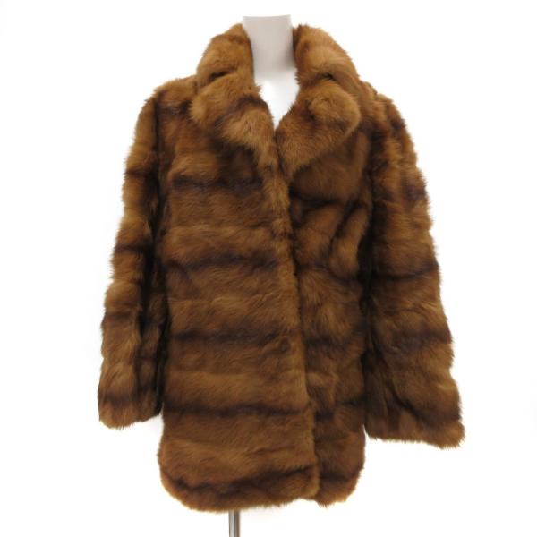 ノーブランド ファーコート ロシアンセーブル 毛皮 ボーダー 11 茶 ブラウン /JS ■GY11...