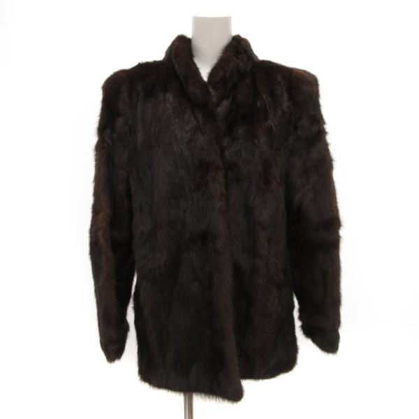 ノーブランド ミンクファーコート 毛皮 ミドル丈 11 茶 ブラウン /JS ■GY18 レディース