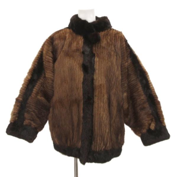 ノーブランド ミンクファーコート 毛皮 ハーフ丈 バイカラー 茶 ブラウン /JS ■GY11 レデ...