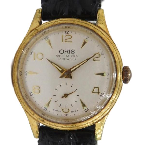 オリス ORIS 7312 腕時計 ウォッチ 手巻き ロゴ レザーベルト スモセコ 白文字盤 ゴール...