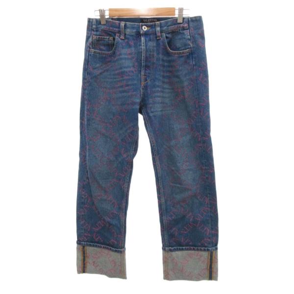 ヴァレンティノ ヴァレンチノ  VALENTINO デニムパンツ ジーンズ ロゴプリント ロールアッ...