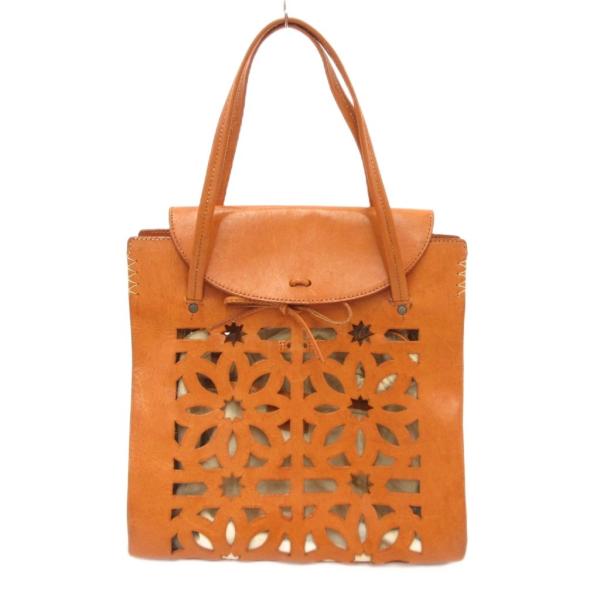 ゲンテン genten トートバッグ レザー カットワーク 型押しロゴ 茶 ブラウン /JS ■GY...