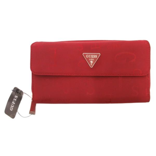 未使用品 ゲス GUESS タグ付き 長財布 ウォレット ジャガード ナイロン ロゴ ラウンドファス...