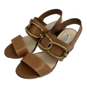 トッズ TOD'S サンダル レザー オープントゥ チャンキーヒール アンクルストラップ 36 23cm 茶色 ブラウン /XZ ■GY17 レディース
