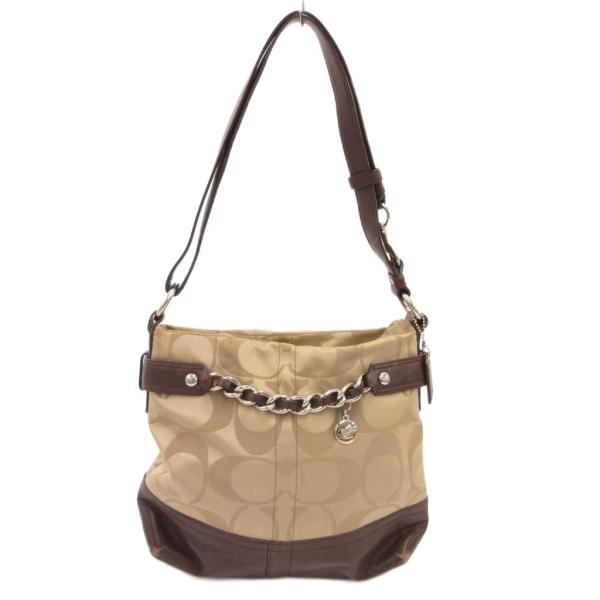 コーチ COACH F18862 シグネチャー ショルダーバッグ キャンバス レザー ベージュ 茶 ...