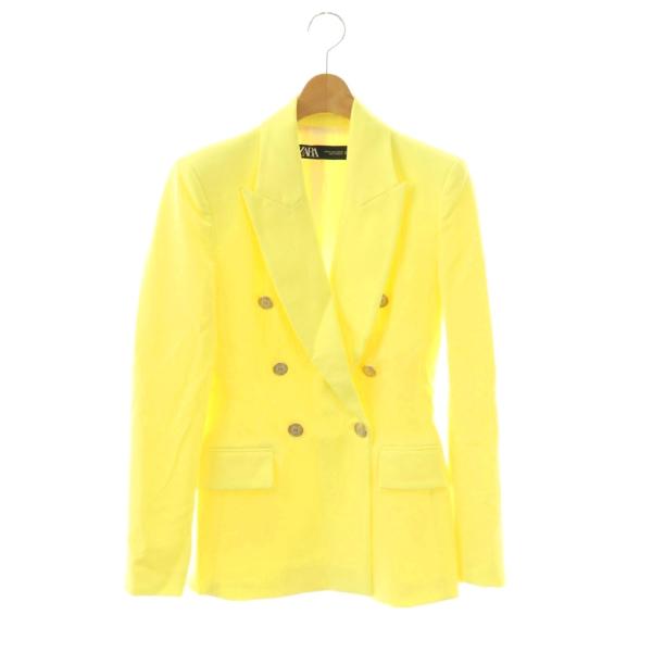 ザラ ZARA ダブルブレストテーラードジャケット ブレザー 金ボタン XS 黄色 イエロー /SS...
