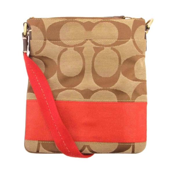 コーチ COACH 10129 ショルダーバッグ キャンバス シグネチャー柄 ベージュ オレンジ /...