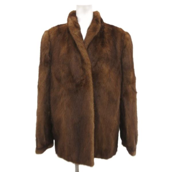 ノーブランド ミンクファーコート 毛皮 13号 大きいサイズ 茶 ブラウン /JS ■GY42