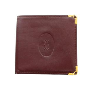 カルティエ Cartier 二つ折り財布 ウォレット 札入れ ドゥーブルC マストライン レザー ロゴ 赤 レッド ■GY11 /MQ ■OH レディース