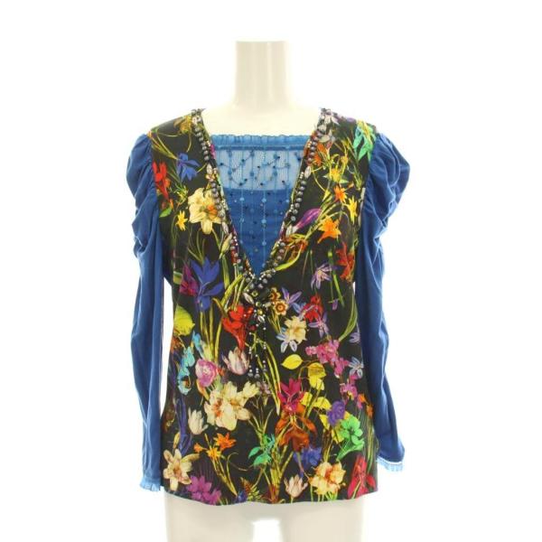 イタリヤ 伊太利屋 GKITALIYA カットソー 花柄 レース ビジュー 長袖 7 ブルー マルチ...