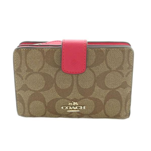 コーチ COACH シグネチャー 二つ折り財布 小銭入れ シグネチャー柄 ベージュ ピンク 5356...