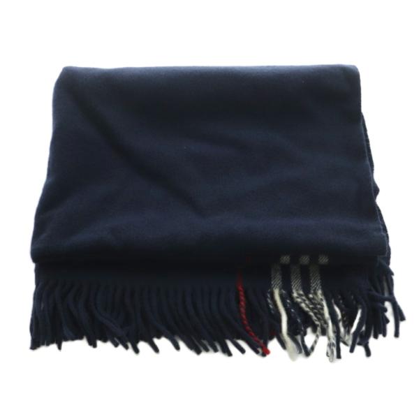 バーバリー BURBERRY ひざかけ ウール フリンジ チェック柄 75cm×130cm 紺 /M...